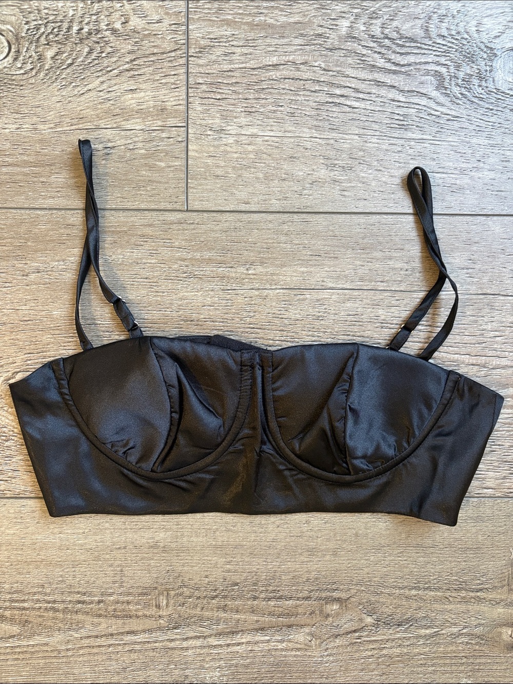 Danielle Guizio Black Satin Bustier Cropped Underwire Bra Top Adjustable Straps